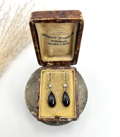 Art Deco 9 Carat and 15 Carat Yellow Gold Diamond and Garnet Teardrop Earrings