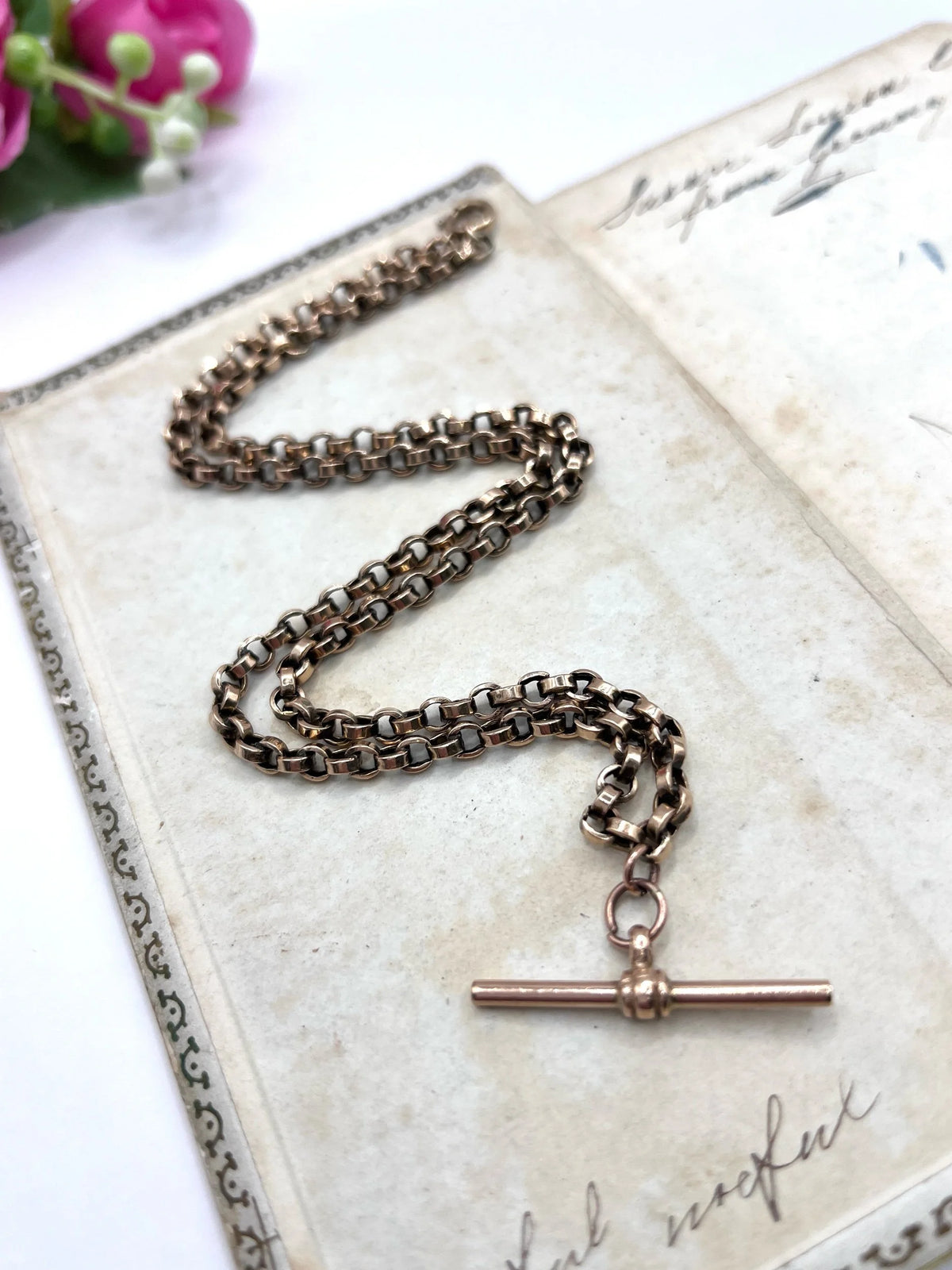 Victorian 9 Carat Rose Gold Rolo Link Albert Chain Necklace, Circa 1880