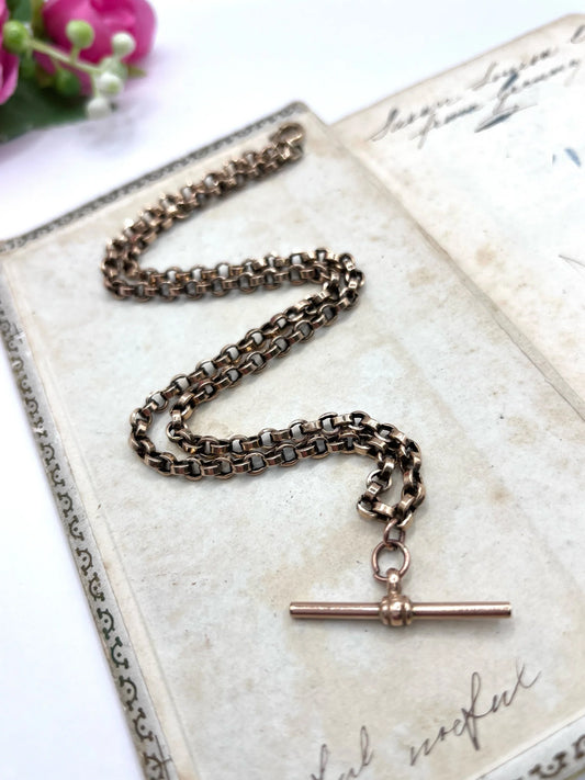 Victorian 9 Carat Rose Gold Rolo Link Albert Chain Necklace, Circa 1880