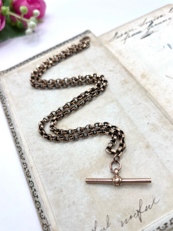 Victorian 9 Carat Rose Gold Rolo Link Albert Chain Necklace, Circa 1880