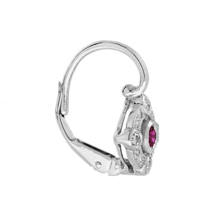 Ruby and Diamond Target Cluster Drop Earrings