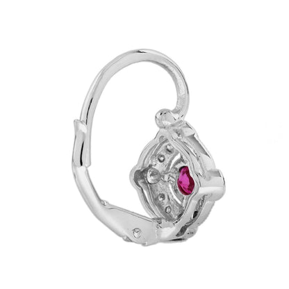 Ruby and Diamond Target Cluster Drop Earrings