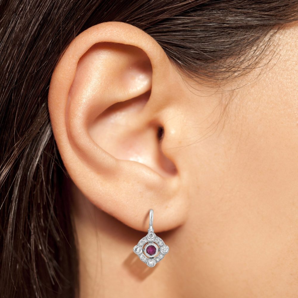 Ruby and Diamond Target Cluster Drop Earrings