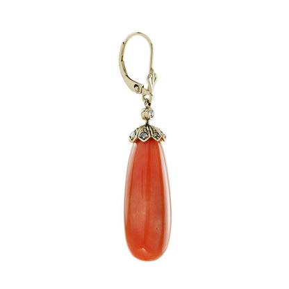 Coral Drop Earrings with Rose Cut Diamond Caps
