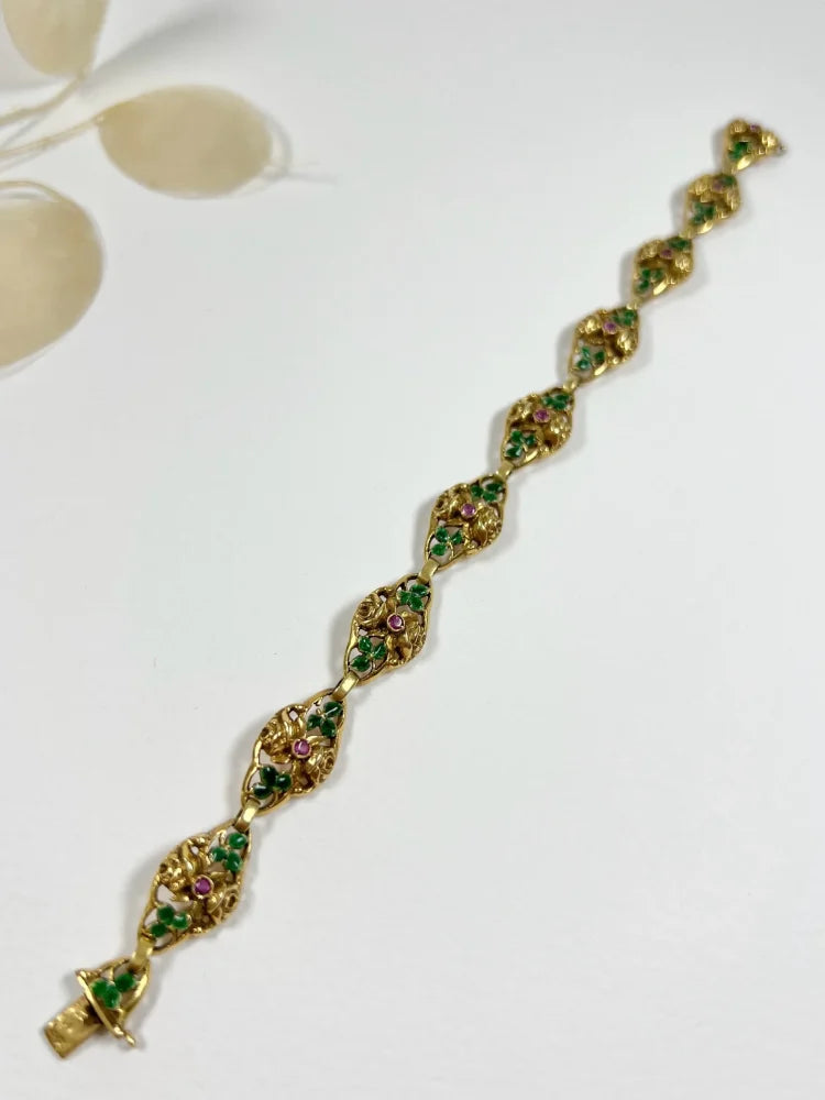 Antique 18 Carat Yellow Gold Bracelet With Rubies And Enamel