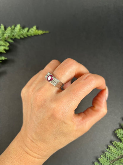 Vintage Diamond And Ruby Cocktail Ring In 18 Carat White Gold