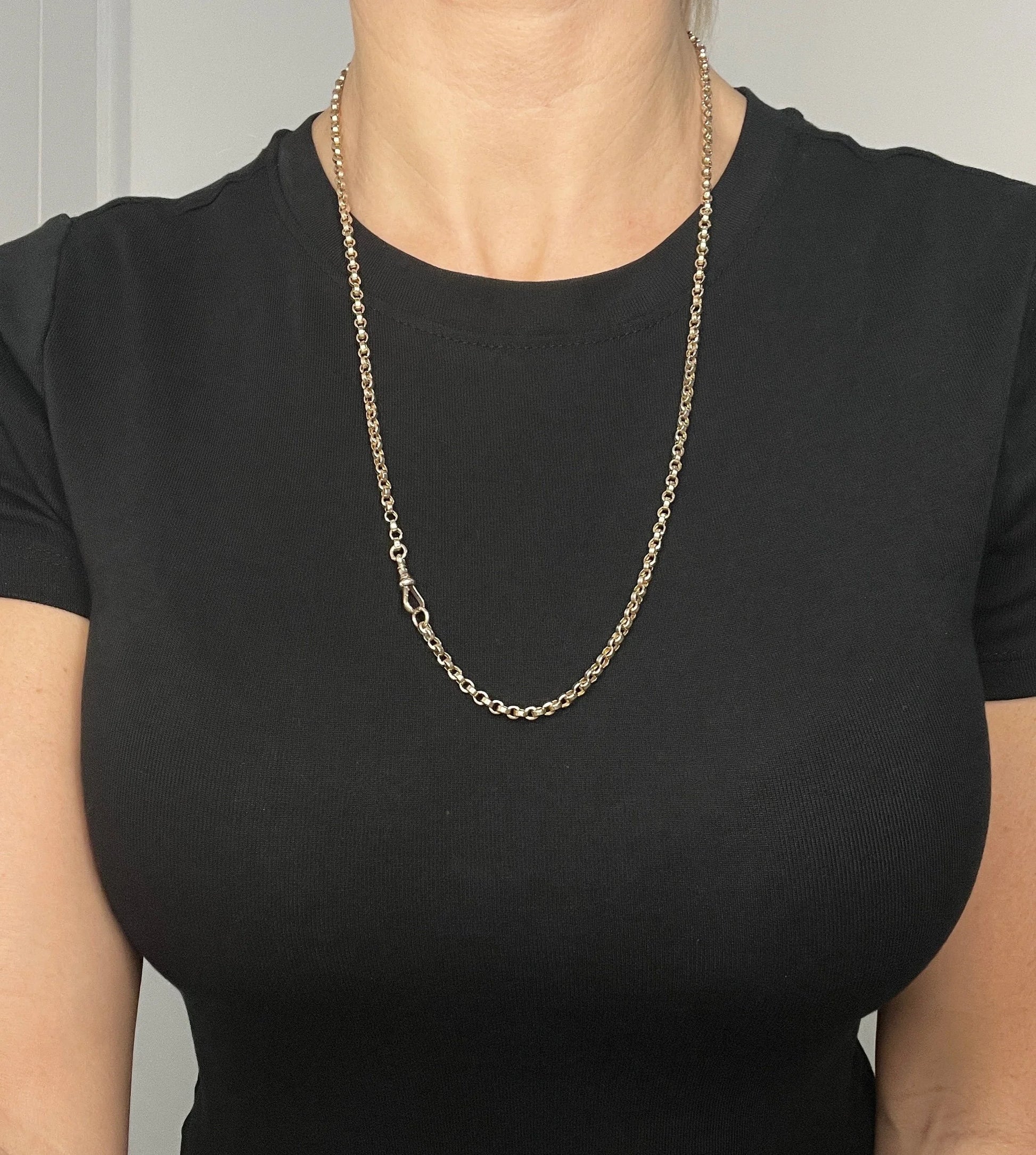 Antique 9 Carat Rose Gold Rolo Link 25 Inch Chain Necklace, Circa 1900