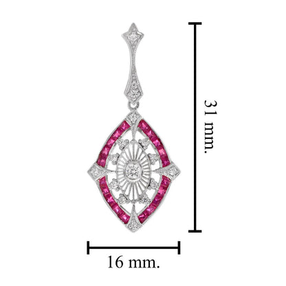 Ruby and Diamond Navette Cluster Drop Earrings