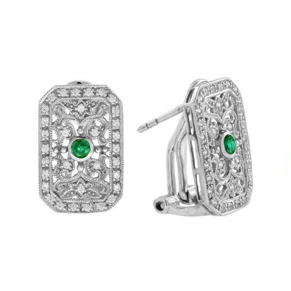 Emerald and Diamond Filigree Cluster Earrings
