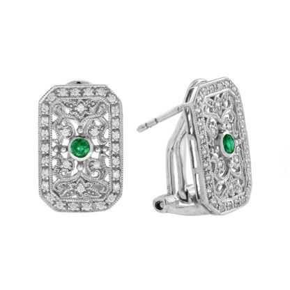 Emerald and Diamond Filigree Cluster Earrings