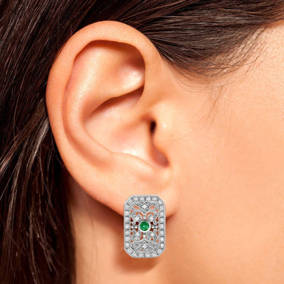 Emerald and Diamond Filigree Cluster Earrings