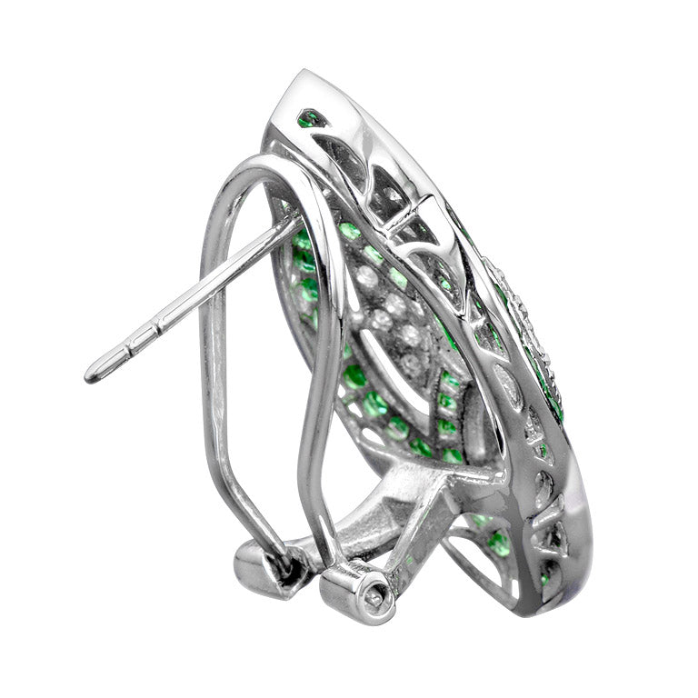 Art Deco Style Emerald and Diamond Cluster Clip Earrings