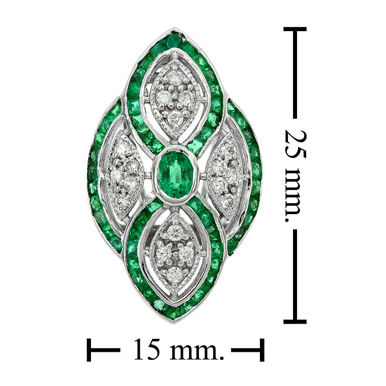 Art Deco Style Emerald and Diamond Cluster Clip Earrings