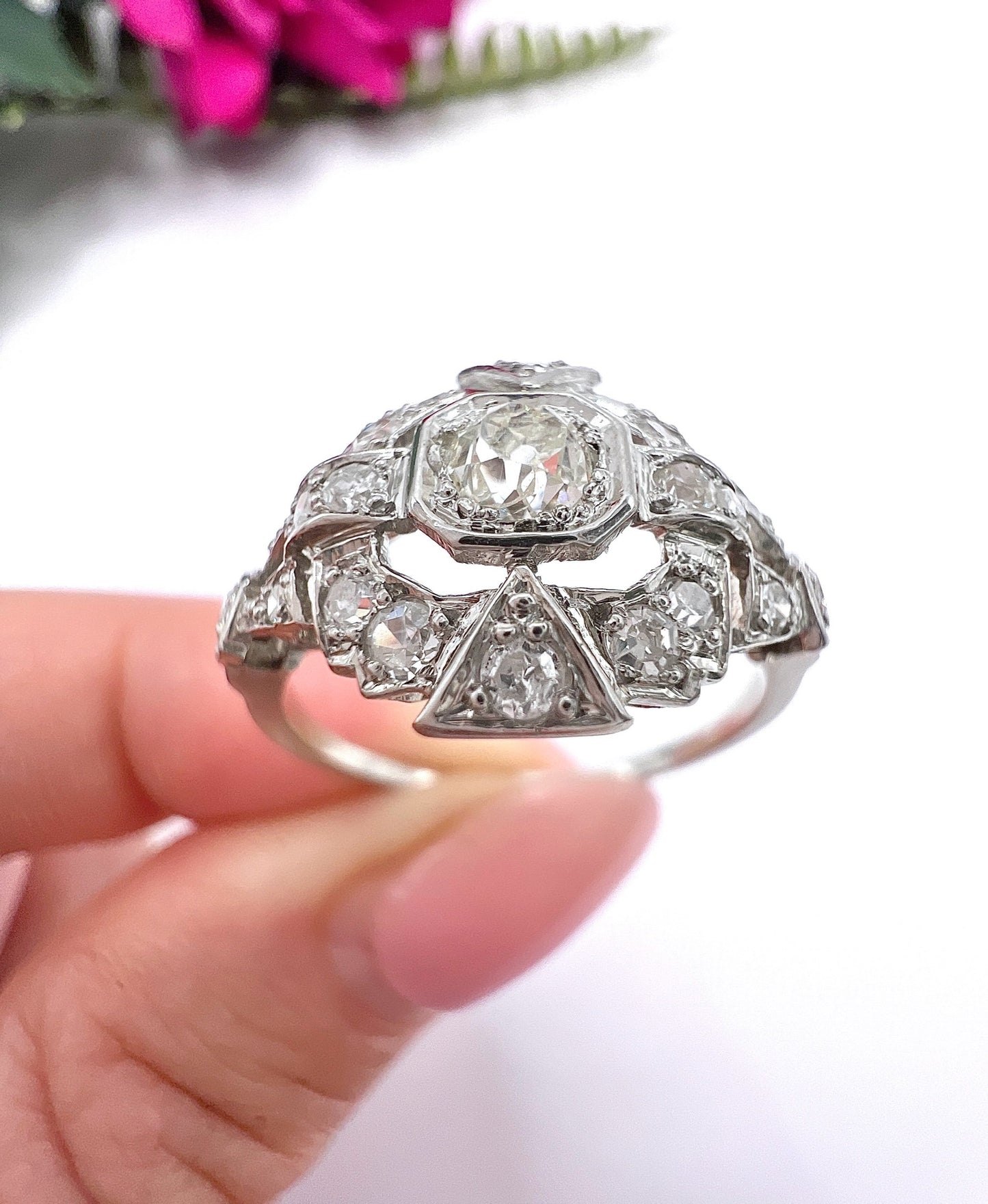 Antique Platinum French Stamped, Edwardian era Diamond Cluster Ring