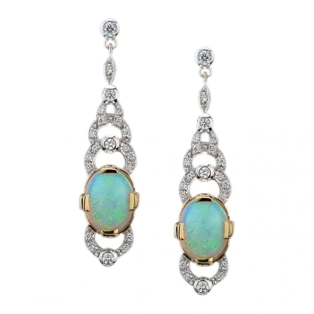 Art Deco Style 3.80ct Opal and Diamond Drop Earrings