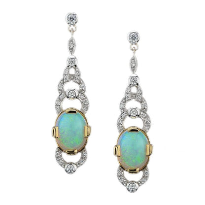 Art Deco Style 3.80ct Opal and Diamond Drop Earrings