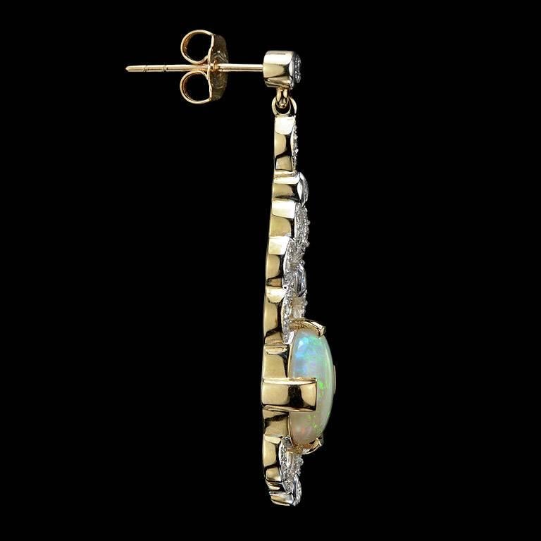 Art Deco Style 3.80ct Opal and Diamond Drop Earrings