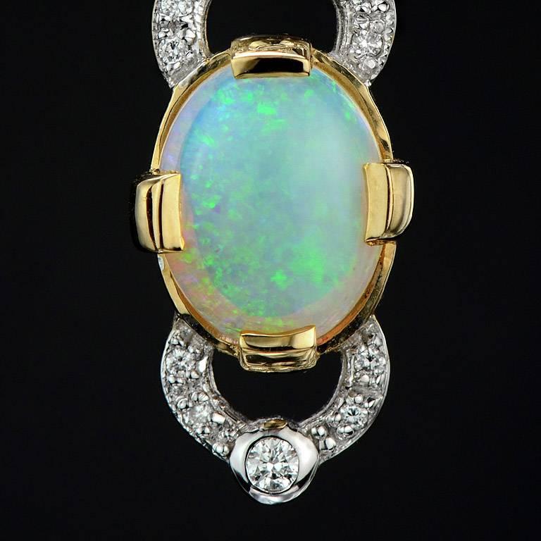Art Deco Style 3.80ct Opal and Diamond Drop Earrings