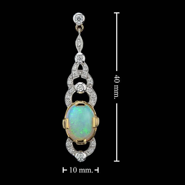 Art Deco Style 3.80ct Opal and Diamond Drop Earrings