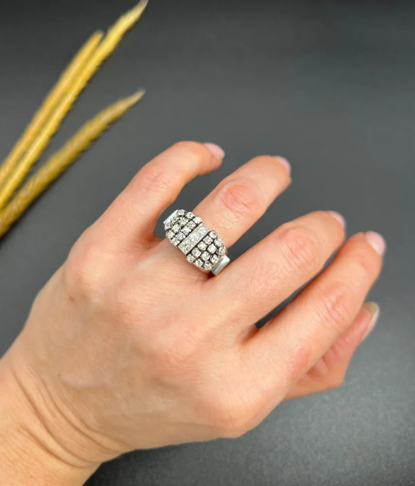 Vintage Diamond Cocktail Ring In 18 Carat White Gold