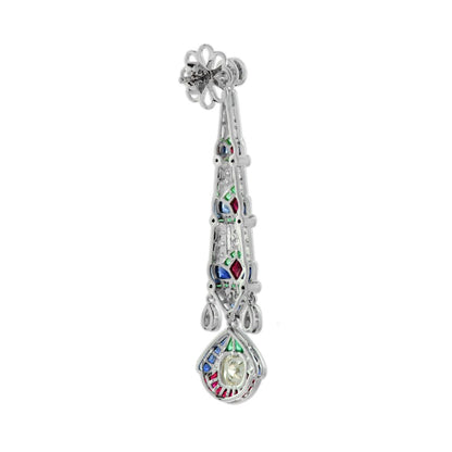 GIA Certified 2.03ct Diamond Emerald Ruby and Sapphire Drop Earrings