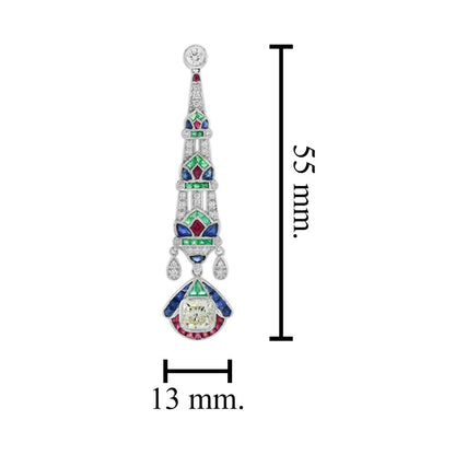 GIA Certified 2.03ct Diamond Emerald Ruby and Sapphire Drop Earrings