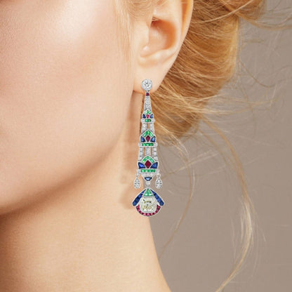 GIA Certified 2.03ct Diamond Emerald Ruby and Sapphire Drop Earrings