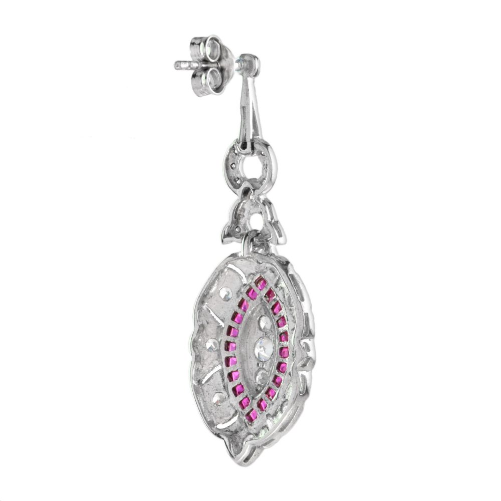 Art Deco Style Ruby and Diamond Cluster Drop Earrings