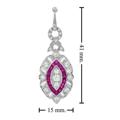 Art Deco Style Ruby and Diamond Cluster Drop Earrings