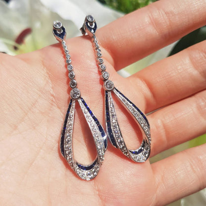 Contemporary Sapphire and Diamond Drop Earrings