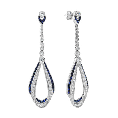 Contemporary Sapphire and Diamond Drop Earrings