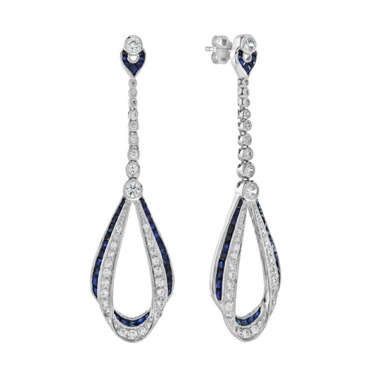 Contemporary Sapphire and Diamond Drop Earrings