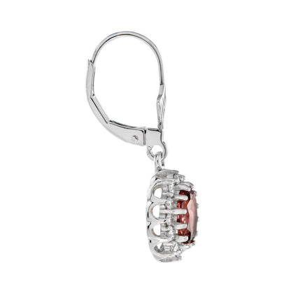 2ct Oval Pink Tourmaline and Diamond Cluster Drop Earrings in 18ct White Gold with Lever Back Fittings