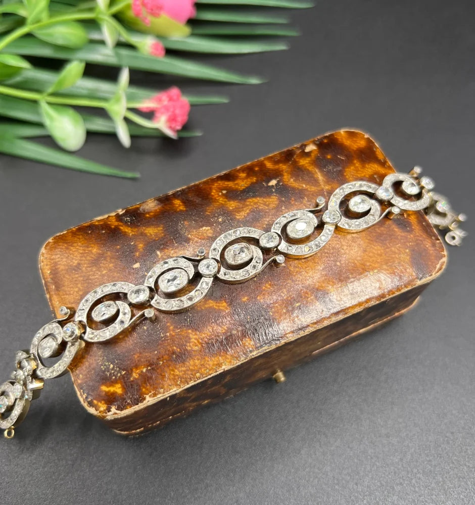 Victorian Antique 7ct Diamond Fancy Link Bracelet