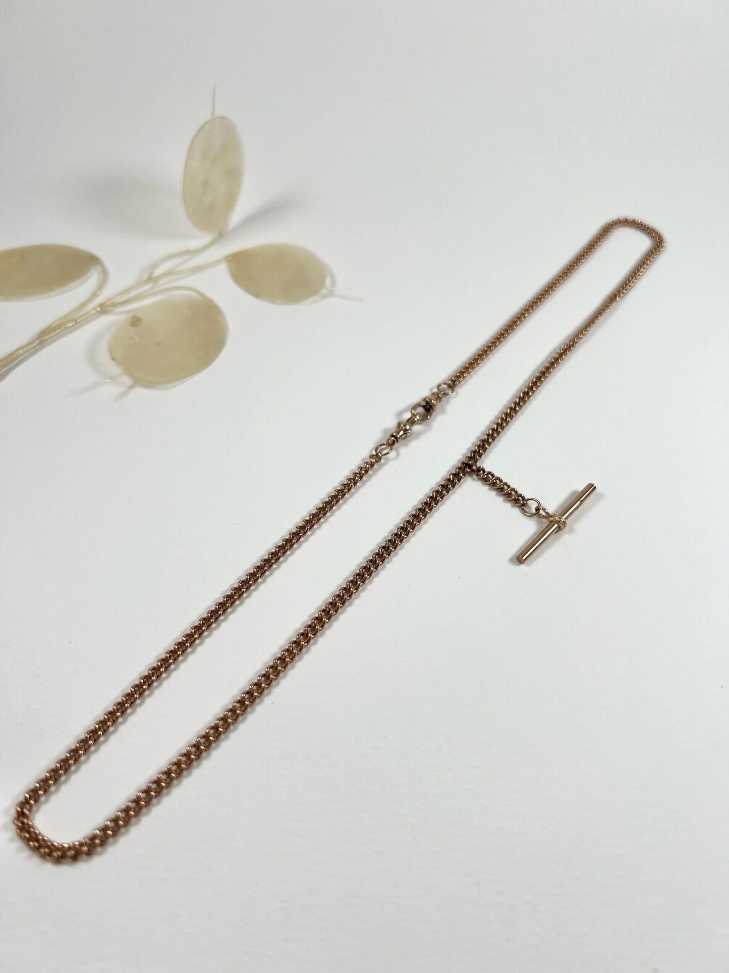 Antique 9 Carat Rose Gold Edwardian Link Albert Chain T-bar Necklace