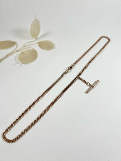 Antique 9 Carat Rose Gold Edwardian Link Albert Chain T-bar Necklace