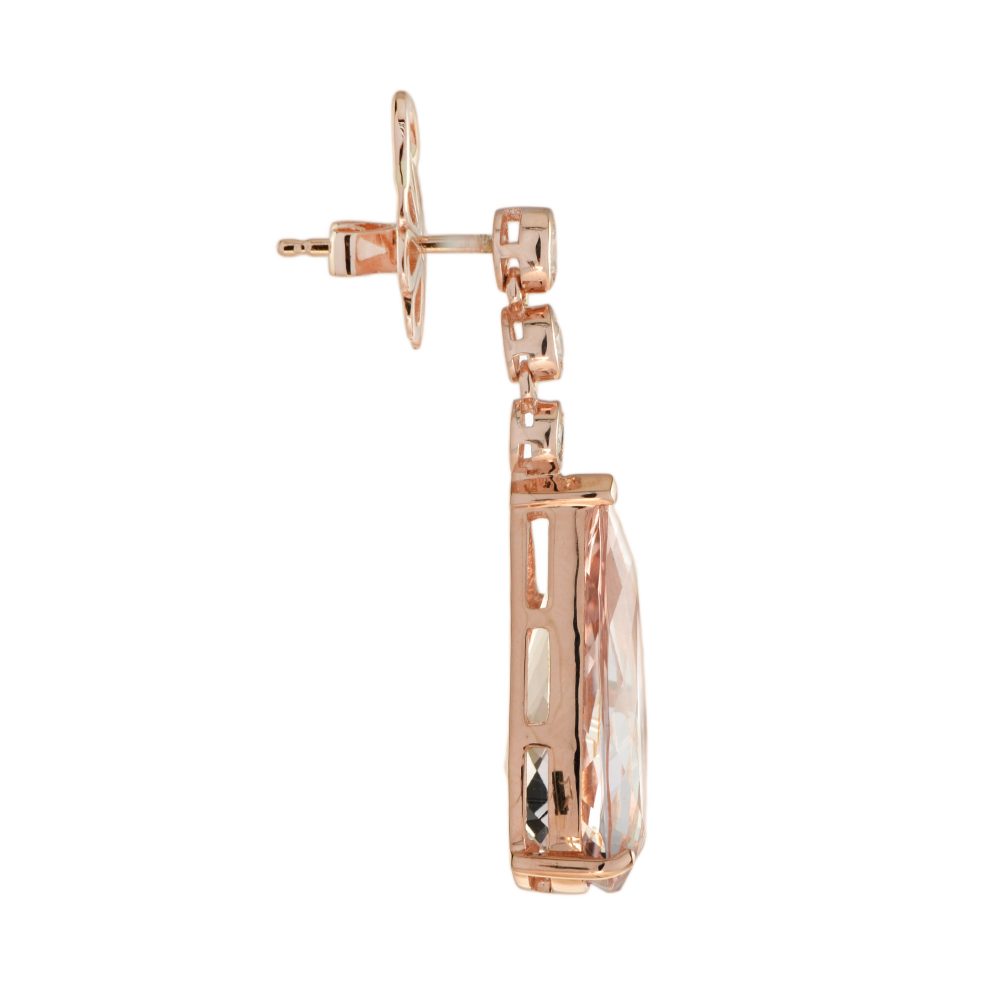13.70ct Pear Shaped Morganite and Diamond Drop Earrings in 18ct Rose Gold