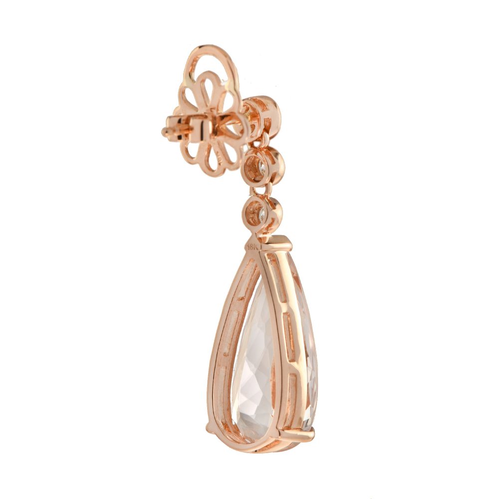 13.70ct Pear Shaped Morganite and Diamond Drop Earrings in 18ct Rose Gold