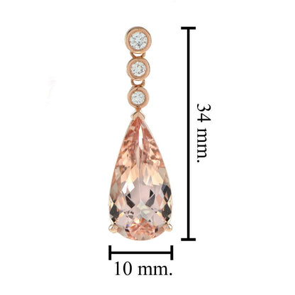 13.70ct Pear Shaped Morganite and Diamond Drop Earrings in 18ct Rose Gold
