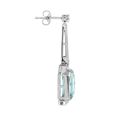 Art Deco Style 8.15ct Emerald Cut Blue Topaz and Diamond Drop Earrings