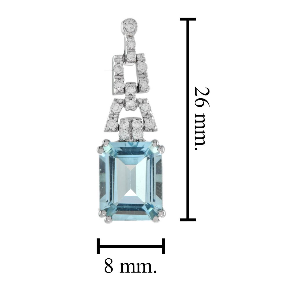Art Deco Style Emerald Cut Blue Topaz and Diamond Drop Earrings