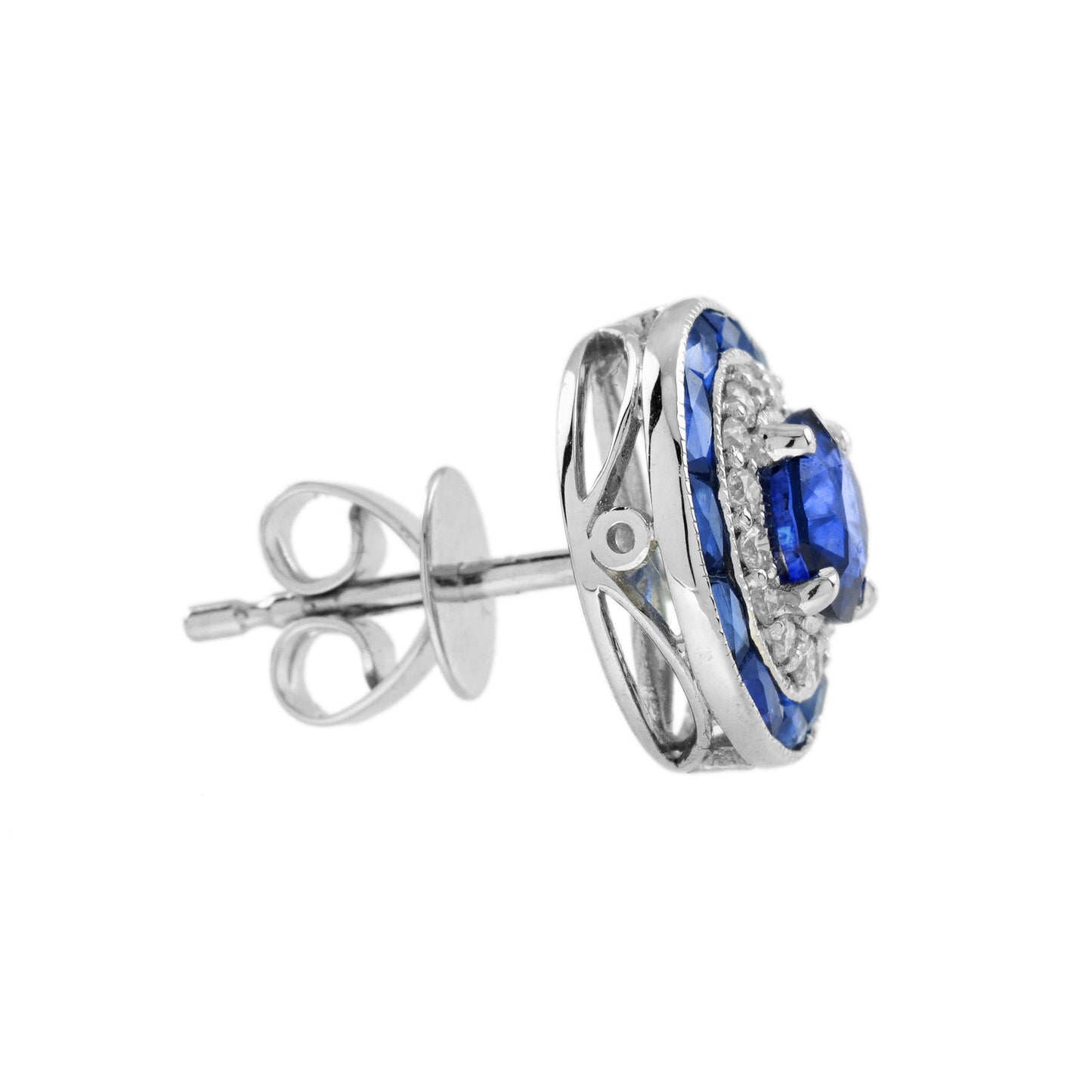 Ceylon Sapphire and Diamond Double Halo Stud Earrings