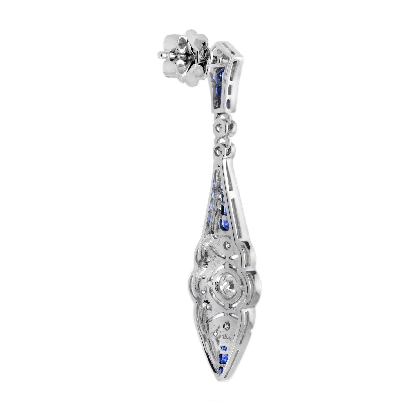 Modern Pair of Sapphire and Diamond Drop Earrings in 14ct White Gold