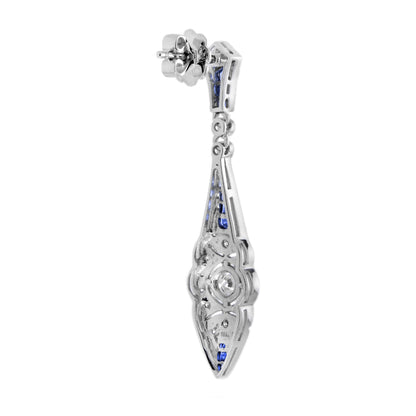 Modern Pair of Sapphire and Diamond Drop Earrings in 14ct White Gold