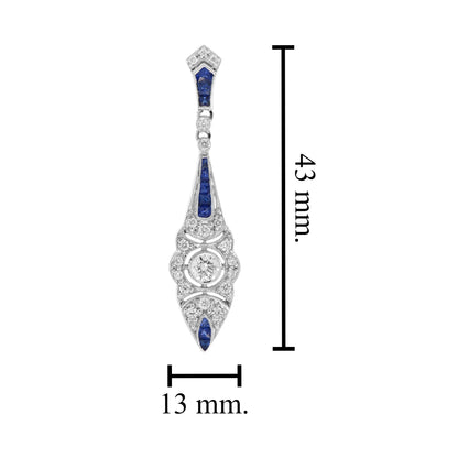 Modern Pair of Sapphire and Diamond Drop Earrings in 14ct White Gold
