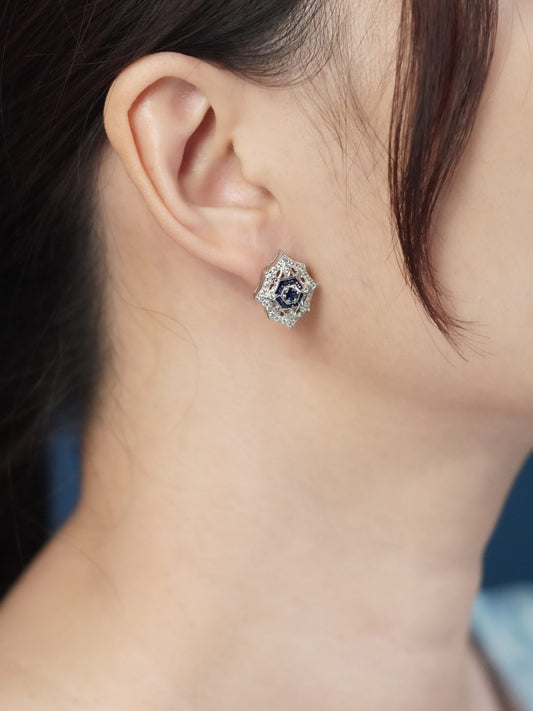 Sapphire and Diamond Cluster Stud Earrings in 14ct White Gold
