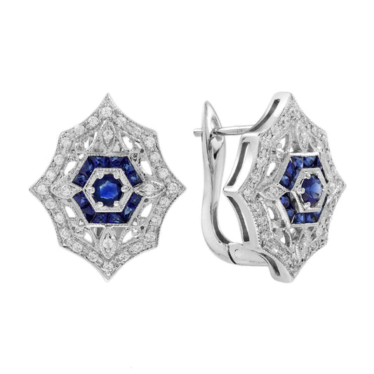Sapphire and Diamond Cluster Stud Earrings in 14ct White Gold