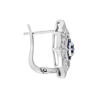 Sapphire and Diamond Cluster Stud Earrings in 14ct White Gold