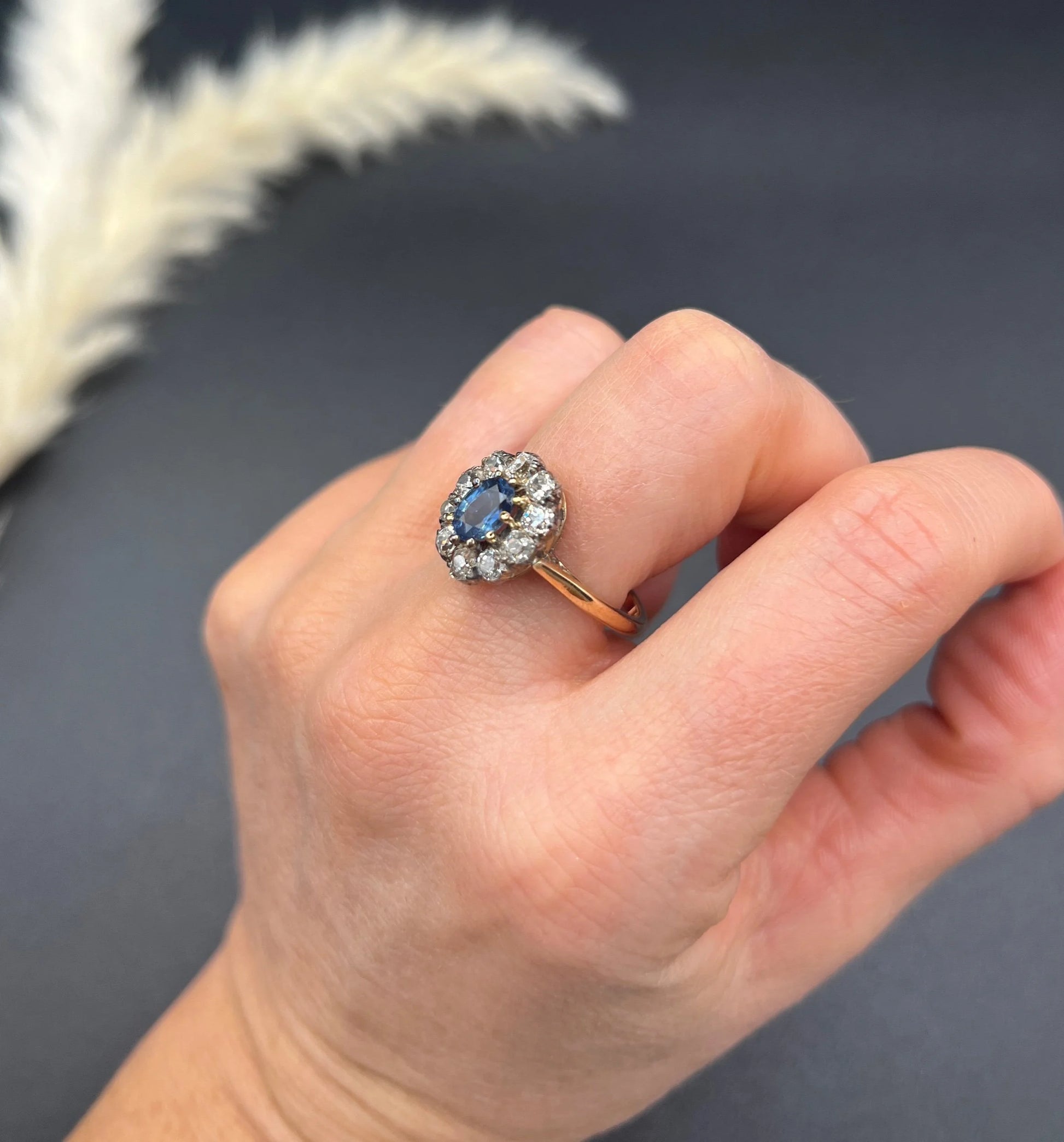Victorian 18 Carat Yellow Gold, Sapphire and Diamond Oval Cluster Ring, Circa 1880