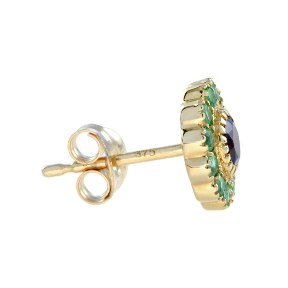 Amethyst and Emerald Flower Cluster Stud Earrings